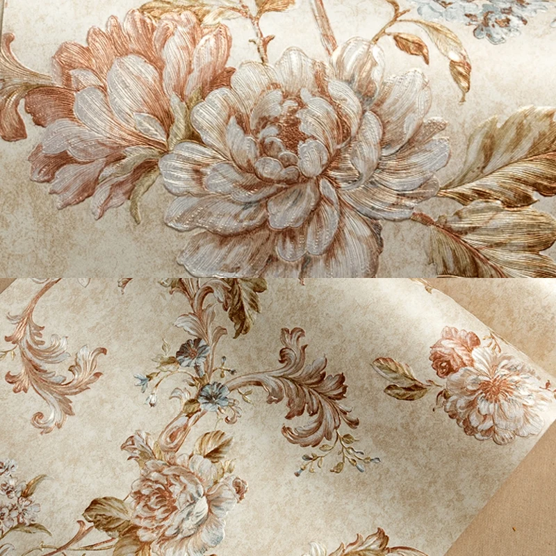 Papel pintado de peoní floreciente, revestimiento de paredes de granja de Color suave para sala de estar, sin pegar Marron...