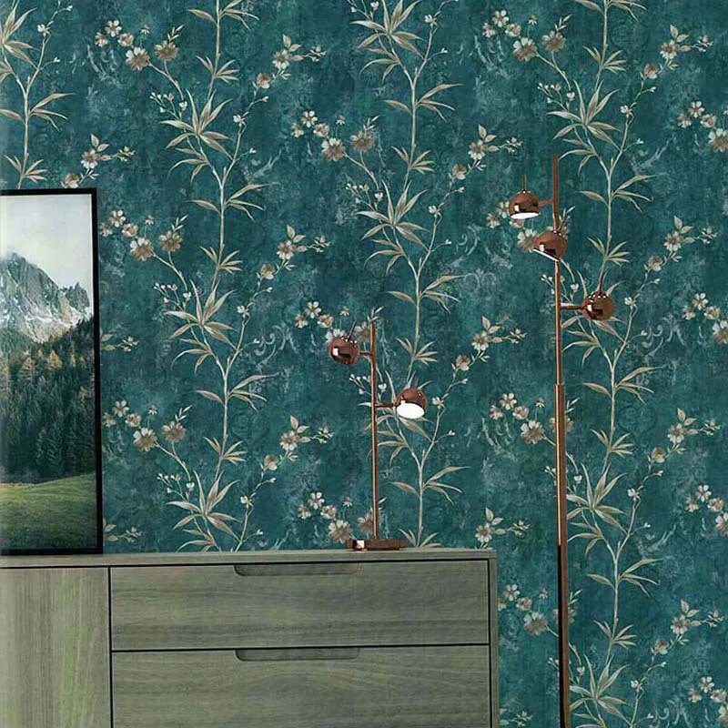 Papel pintado de ramas largas de campo en color elegante, tejido no tejido, resistente las manchas Clearhalo