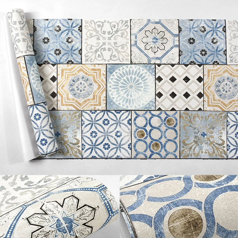 Papel pintado sin pegar con azulejos multicolores de estilo Bohe, 33' por 20,5" Rojo Clearhalo