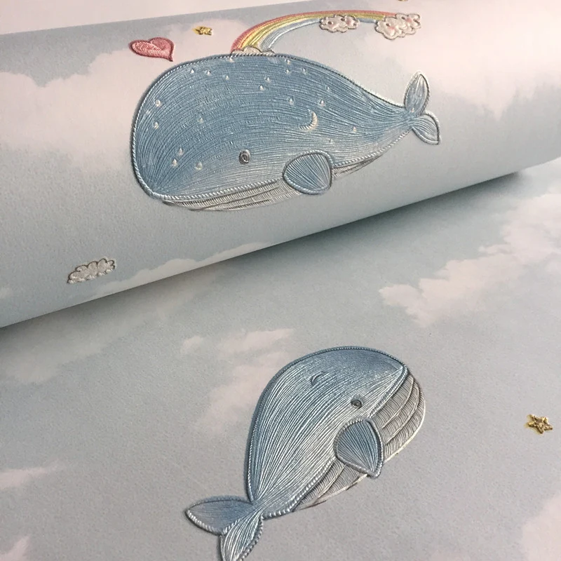 Papel pintado no tejido con delfín de dibujos animados azul o rosa para niños, 20,5 pulgadas x 33 pies, sin pegar Azul Cle...