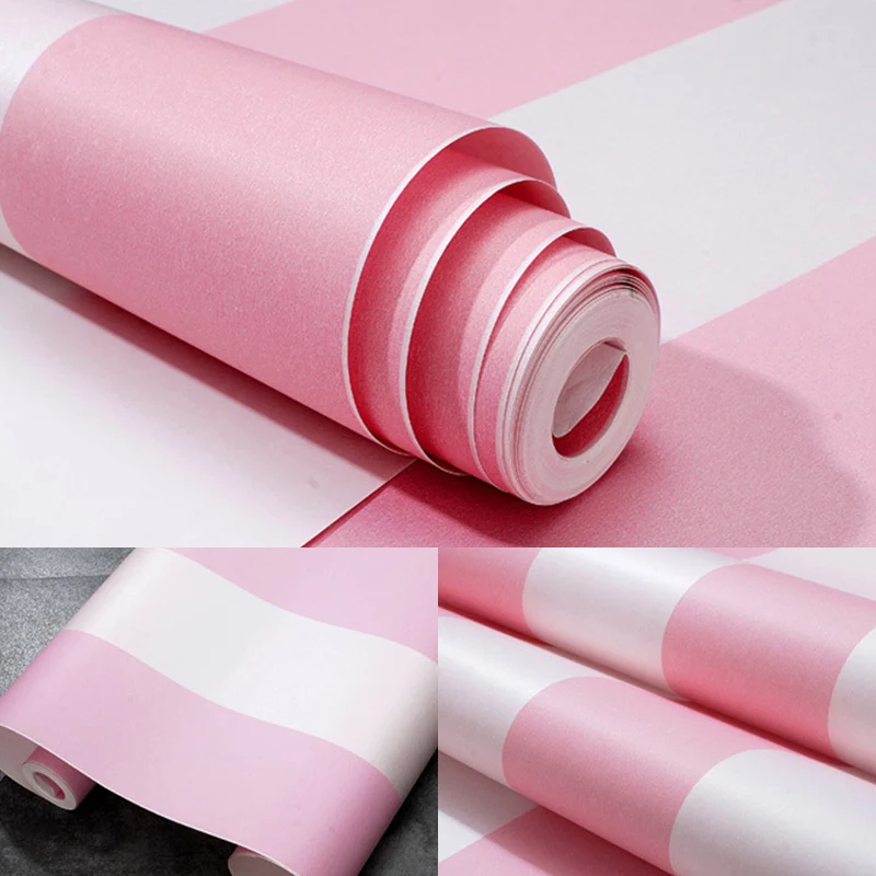 Papel pintado no tejido de rayas verticales en rosa para niños Revestimiento de pared no pegado resistente la humedad de 2...