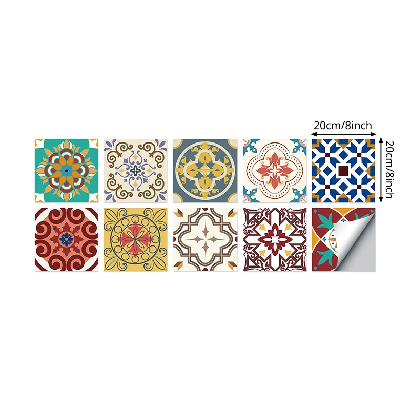 Papel tapiz despegable con mandala bohemio, arte de pared para comedor en rojo, amarillo y azul, 8,6 pies cuadrados Clearhalo