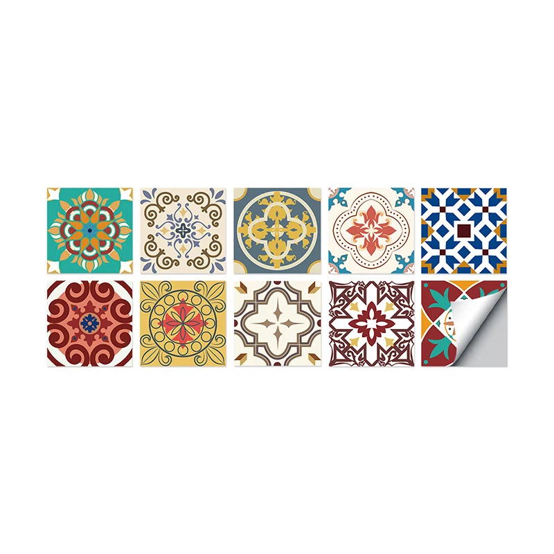 Papel tapiz despegable con mandala bohemio, arte de pared para comedor en rojo, amarillo y azul, 8,6 pies cuadrados Clearhalo
