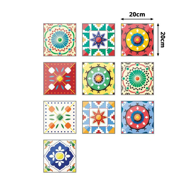 Papel tapiz de estilo bohemio con diseño de mandala para cocina, arte de pared de 4.3 pies cuadrados en rojo, amarillo, az...