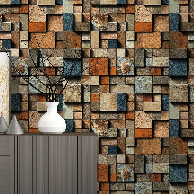 Papel tapiz de ladrillo con bloques de colores, impermeabilización, decoración industrial de pared para sala de estar Clea...