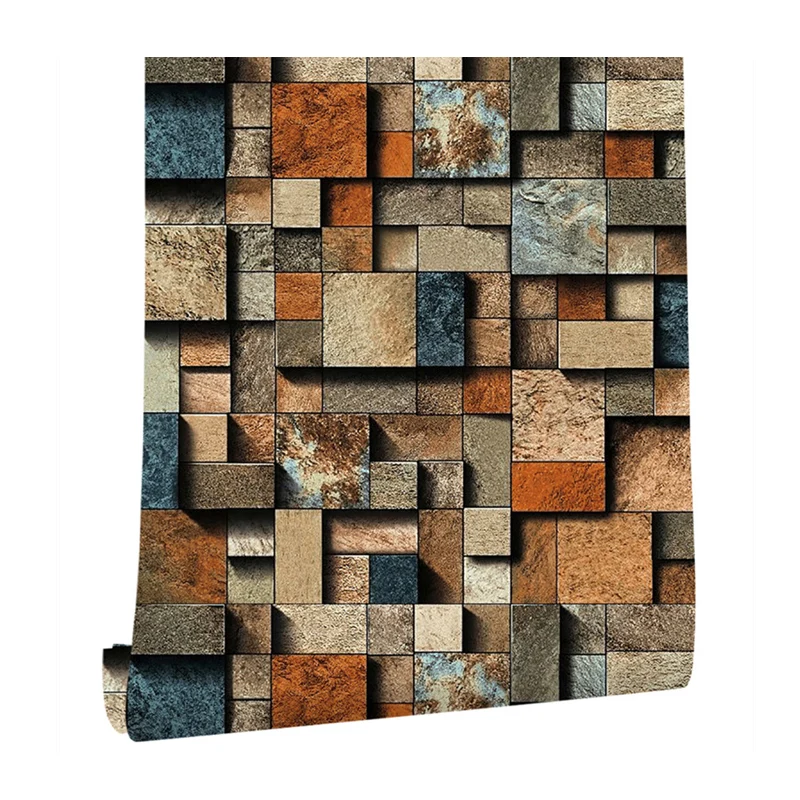 Papel tapiz de ladrillo con bloques de colores, impermeabilización, decoración industrial de pared para sala de estar Clea...