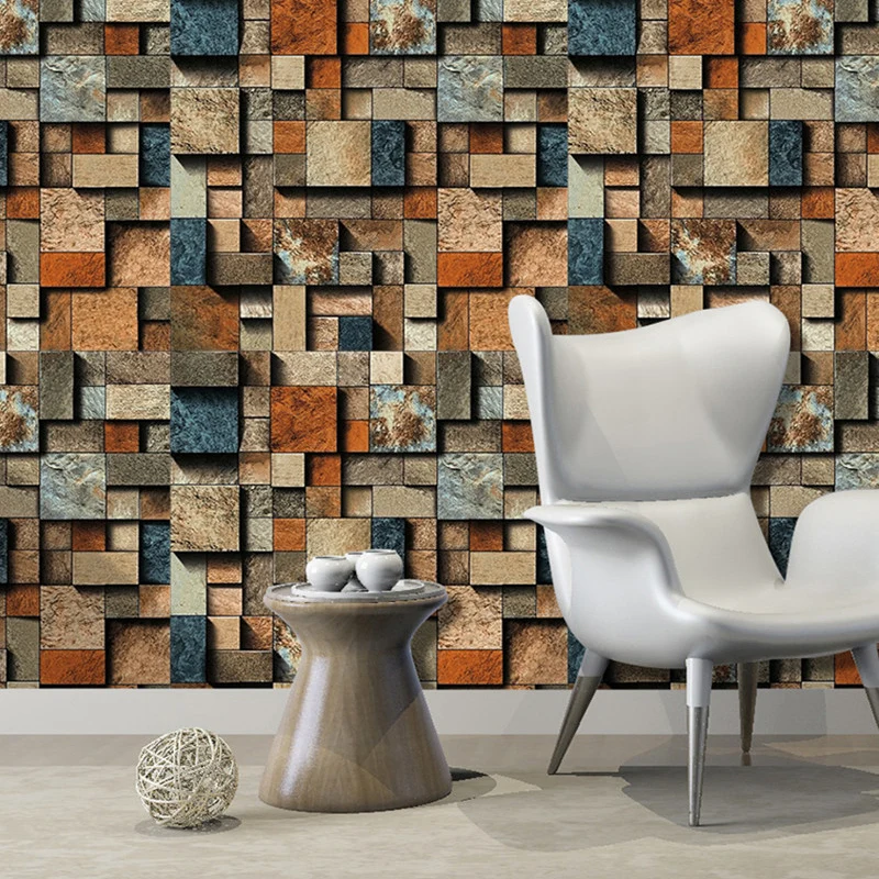 Papel tapiz de ladrillo con bloques de colores, impermeabilización, decoración industrial de pared para sala de estar Clea...