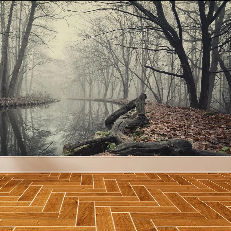 Papel tapiz Mural de bosque brumoso oscuro, paisaje, arte de pared moderno impermeable para dormitorio Peltre Clearhalo