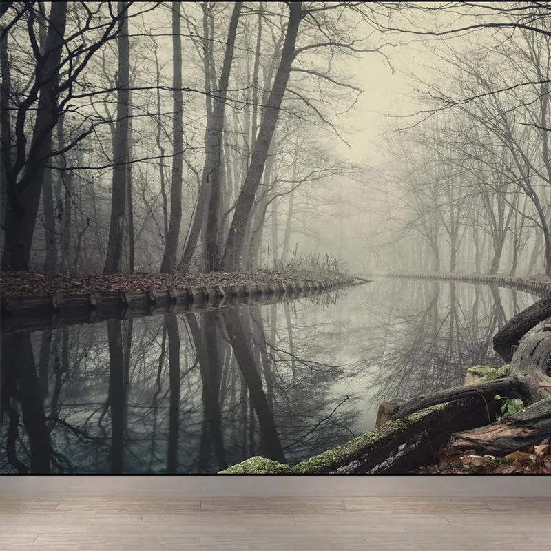Papel tapiz Mural de bosque brumoso oscuro, paisaje, arte de pared moderno impermeable para dormitorio Peltre Clearhalo
