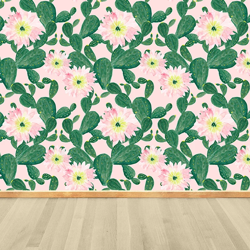 Papel tapiz Mural de cactus entero, revestimiento de paredes tropicales resistente la humedad para sala de estar Rosa Clea...