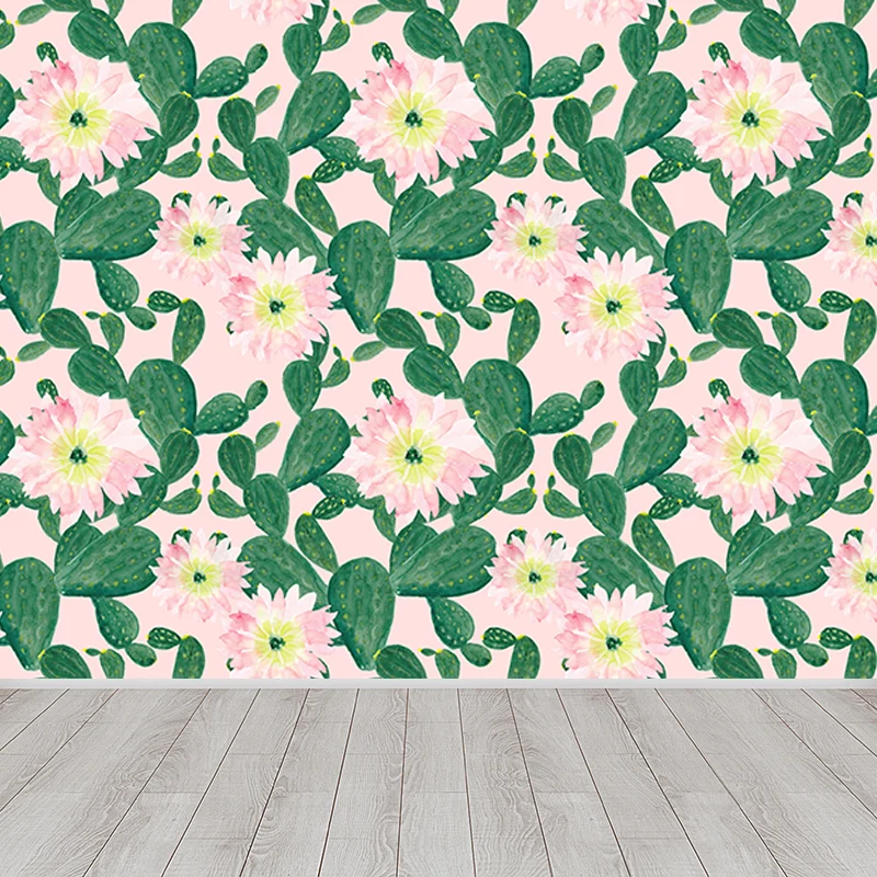 Papel tapiz Mural de cactus entero, revestimiento de paredes tropicales resistente la humedad para sala de estar Rosa Clea...
