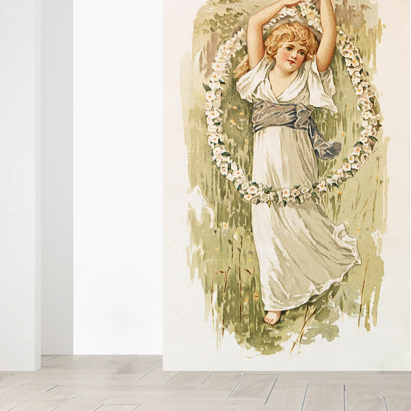 Papel tapiz mural clásico de doncella y corona, revestimiento de paredes con retrato de personaje marrón Marron Clearhalo