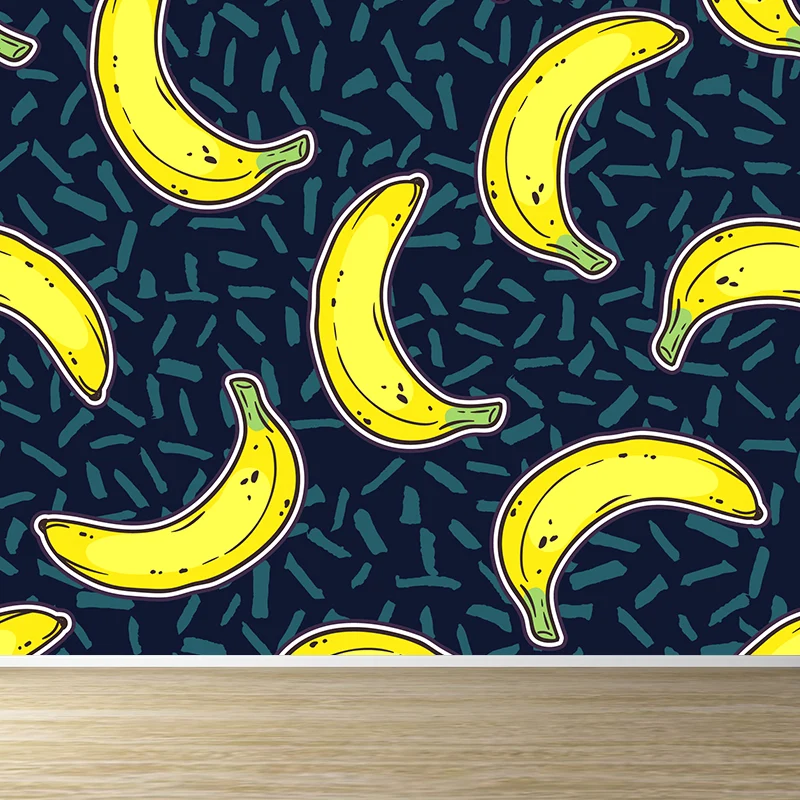 Papel tapiz Mural con patrón de plátano, revestimiento de paredes contemporáneo amarillo para dormitorio de niños Amarillo...