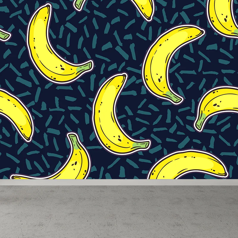 Papel tapiz Mural con patrón de plátano, revestimiento de paredes contemporáneo amarillo para dormitorio de niños Amarillo...