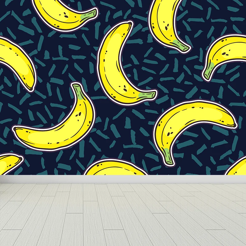 Papel tapiz Mural con patrón de plátano, revestimiento de paredes contemporáneo amarillo para dormitorio de niños Amarillo...