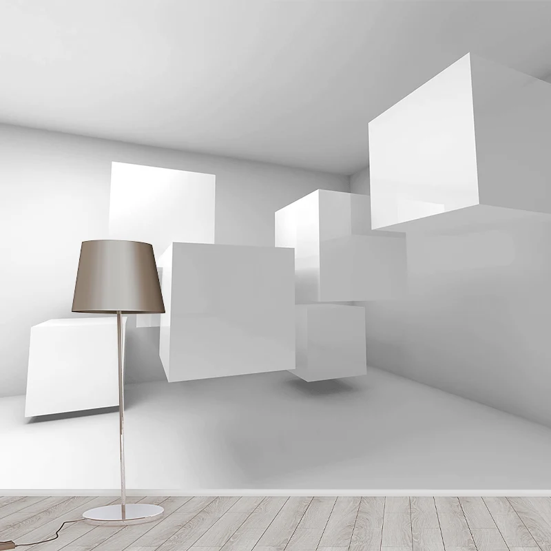 Papel tapiz mural de cubo 3D blanco, revestimiento de paredes resistente al agua para decoración de sala de reuniones Gris...