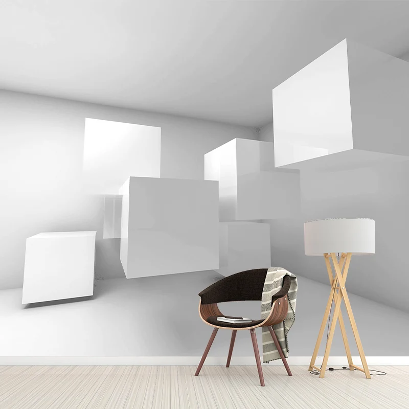 Papel tapiz mural de cubo 3D blanco, revestimiento de paredes resistente al agua para decoración de sala de reuniones Gris...