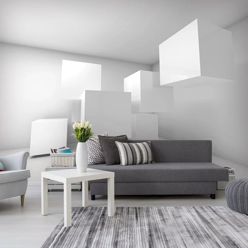 Papel tapiz mural de cubo 3D blanco, revestimiento de paredes resistente al agua para decoración de sala de reuniones Gris...
