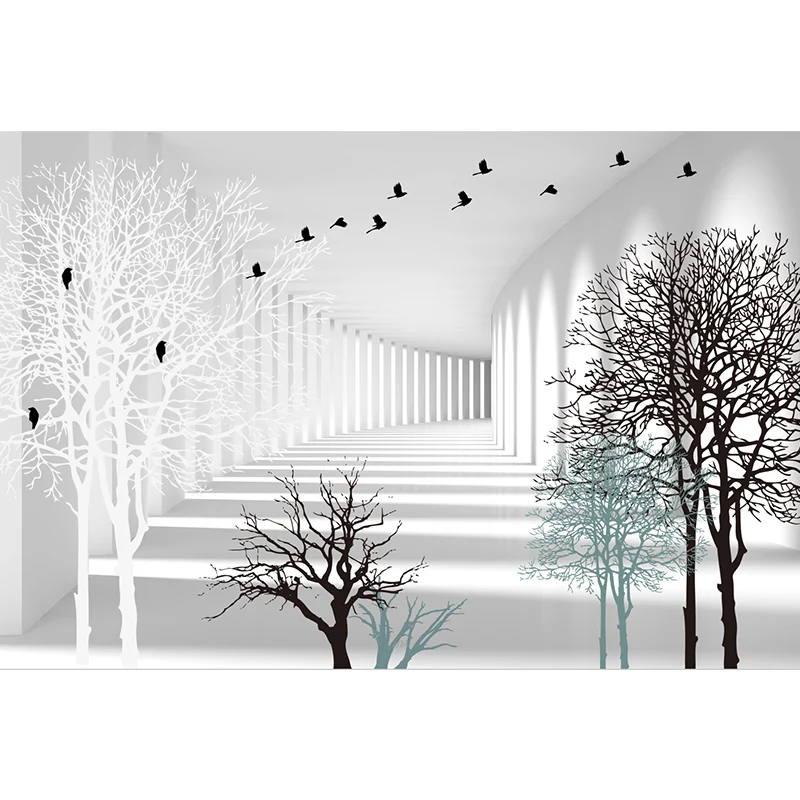 Papel tapiz mural de espacio extenso creativo, arte de pared espacial tridimensional de color suave Blanco Clearhalo
