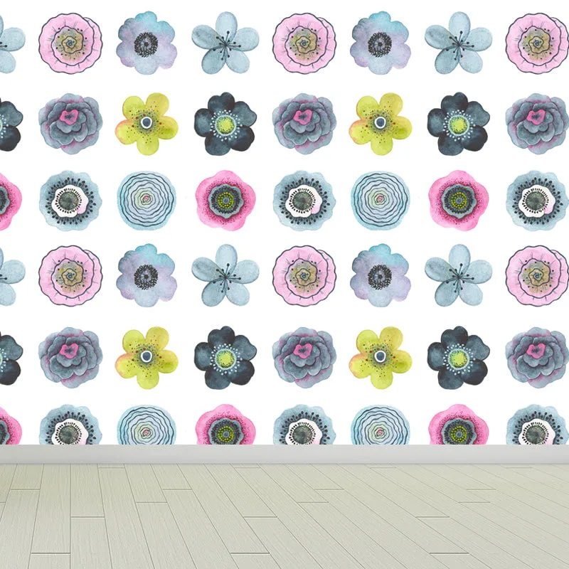 Papel tapiz Mural de flores coloridas, arte de pared moderno abstracto resistente la humedad para habitación Blanco Clearhalo