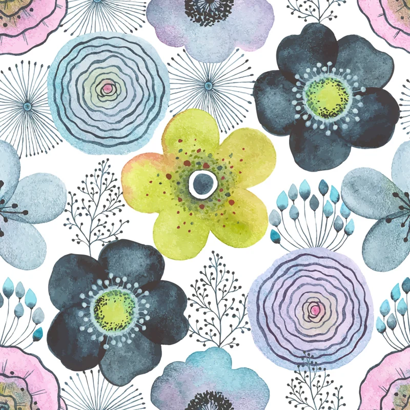 Papel tapiz Mural de flores coloridas, arte de pared moderno abstracto resistente la humedad para habitación Blanco Clearhalo