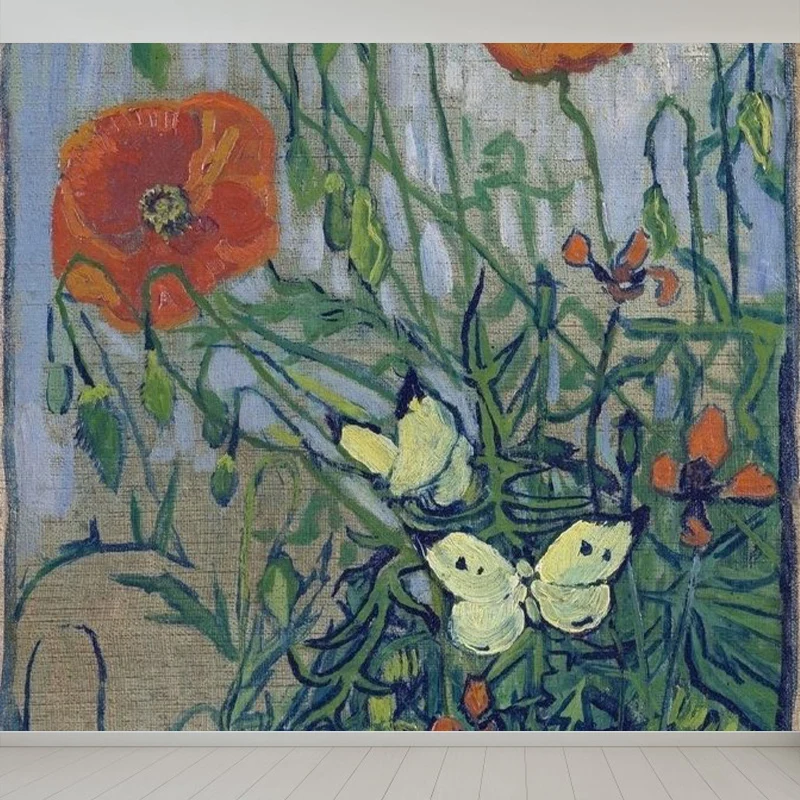 Papel tapiz Mural de flores contemporáneas, decoración de pared impermeabilizante verde para habitación de niños Verde Cle...