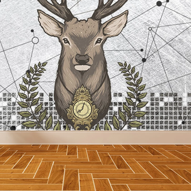 Papel tapiz Mural de reno salvaje grande, revestimiento de paredes decorativo contemporáneo para sala de estar Gris Clearhalo