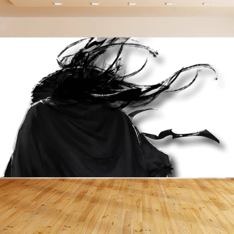 Papel tapiz mural de samurái marcial japonés, revestimiento de paredes negro resistente las manchas para dormitorio de niñ...