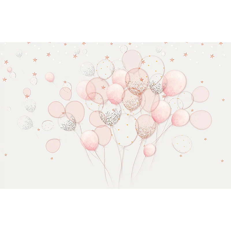Papel tapiz mural simple rosa, arte de pared con globos de dibujos animados de tamaño completo para dormitorio de niñ Rosa...