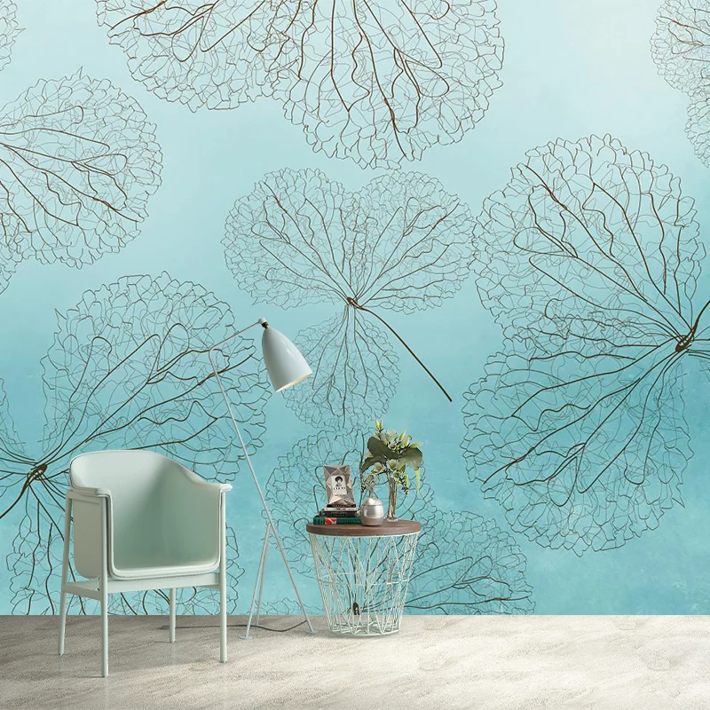 Papel tapiz de murales impermeables de tela no tejida, revestimiento de paredes de vid con hojas de estilo moderno Azul Cl...