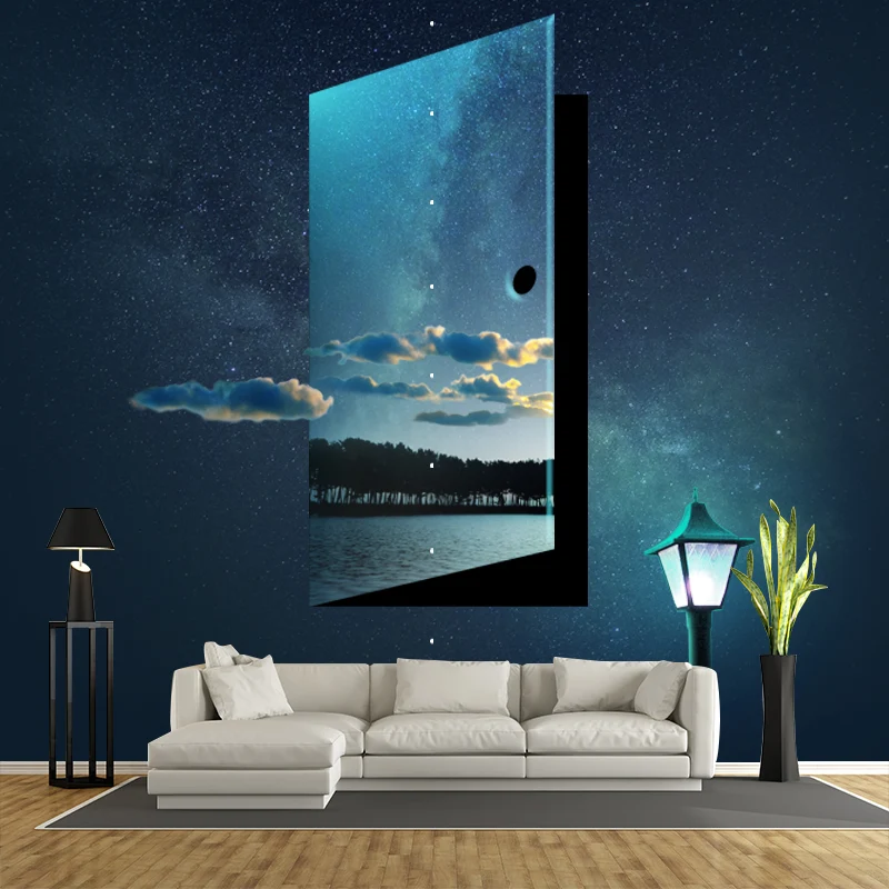 Papel tapiz de murales de viaje en el tiempo futurista, decoración de pared de tela no tejida azul para dormitorio Azul Cl...