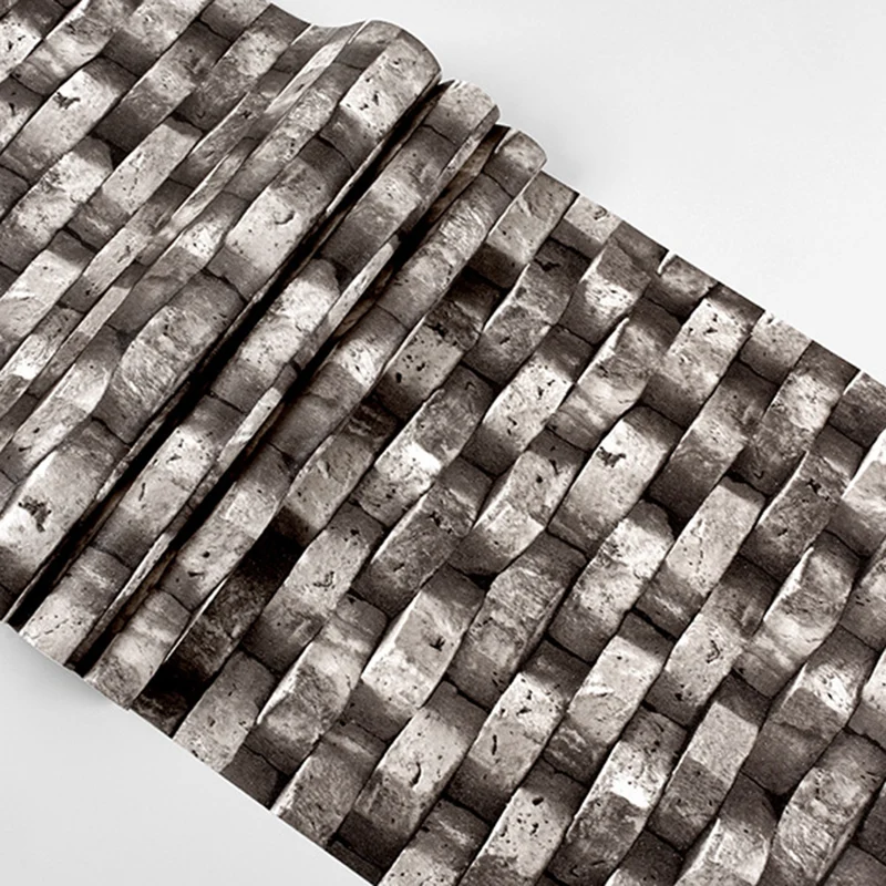 Papel tapiz para cafeterí y vestidor, ladrillos con impresión 3D de color gris industrial, 20.5" por 31', sin pegar Clearhalo