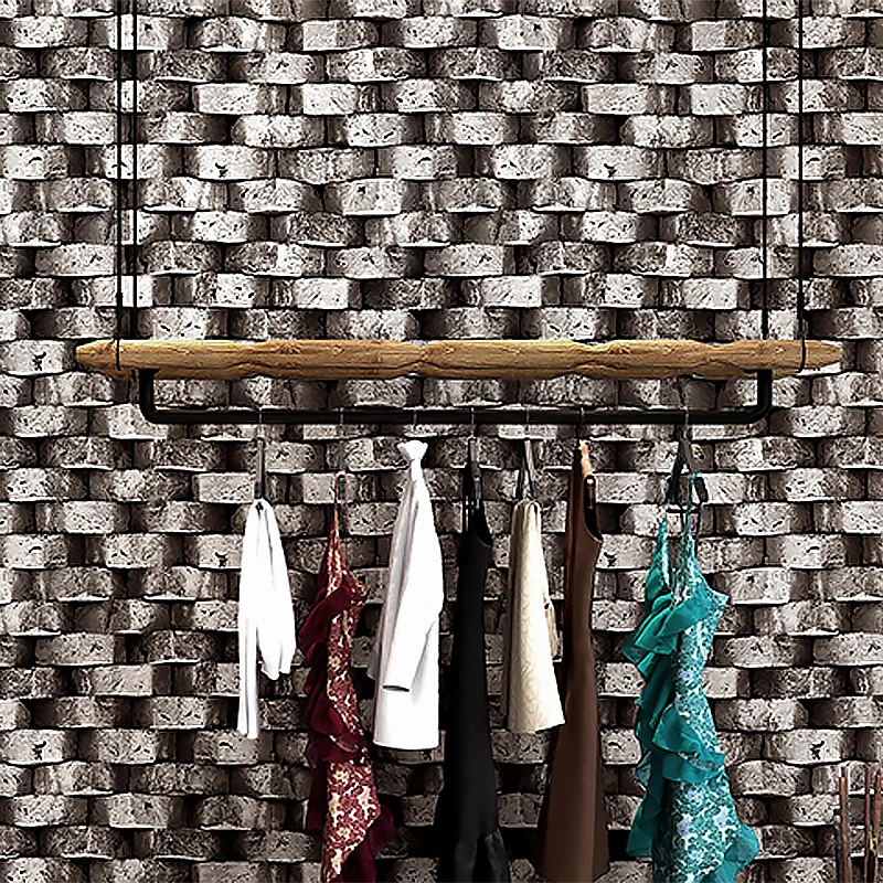 Papel tapiz para cafeterí y vestidor, ladrillos con impresión 3D de color gris industrial, 20.5" por 31', sin pegar Clearhalo