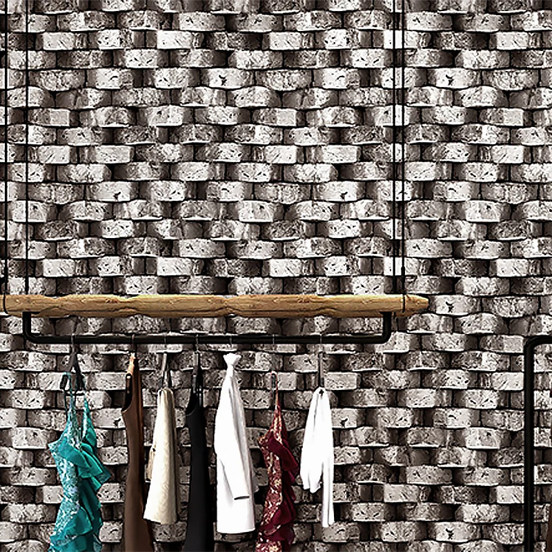 Papel tapiz para cafeterí y vestidor, ladrillos con impresión 3D de color gris industrial, 20.5" por 31', sin pegar Clearhalo