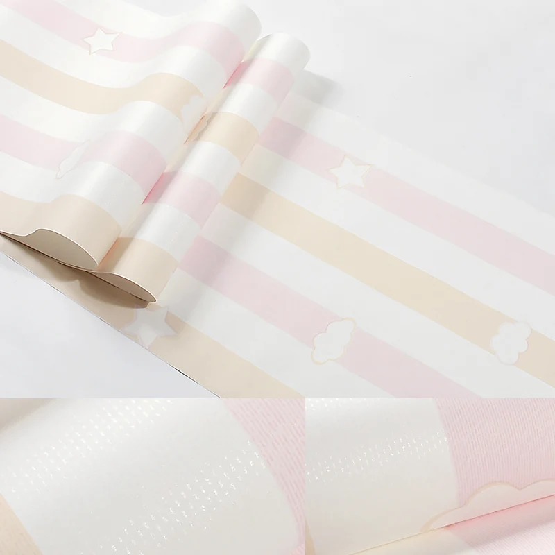 Papel tapiz de rayas verticales y estrellas en multicolor para niños 33'L x 20.5"W Sin pegar Azul Clearhalo