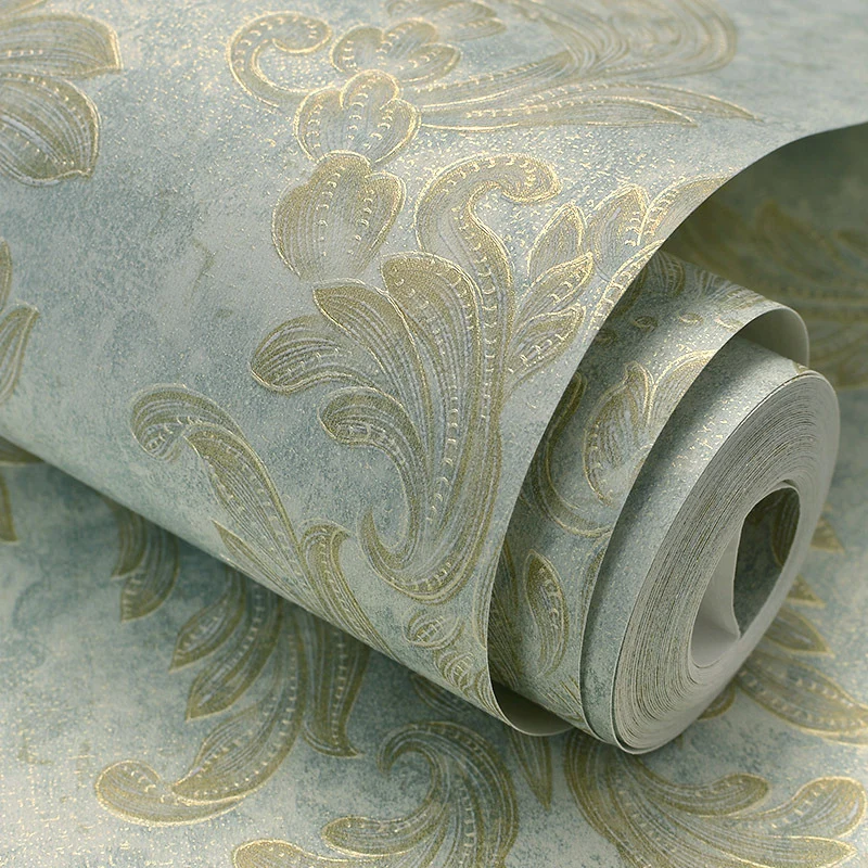 Papel tapiz retro de Damasco, arte de pared de Color suave resistente la humedad satinado para decoración de dormitorio Ve...