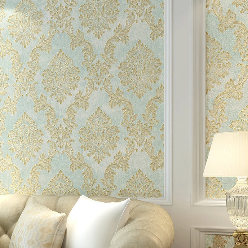 Papel tapiz retro de Damasco, arte de pared de Color suave resistente la humedad satinado para decoración de dormitorio Ve...
