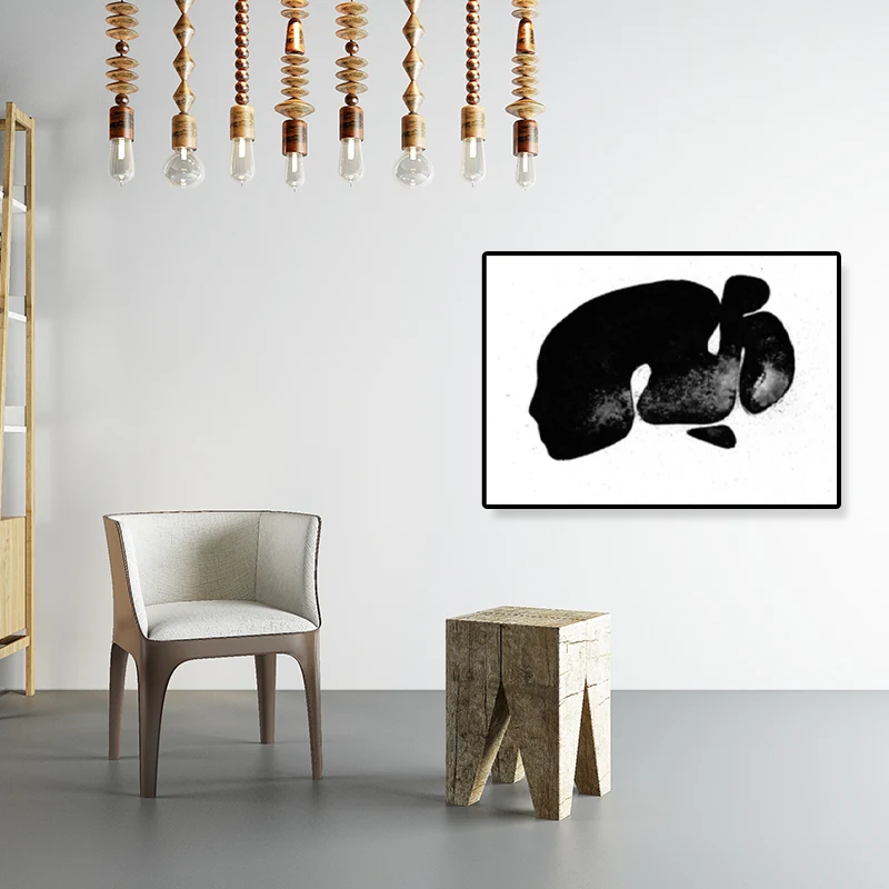 Patrón impreso mano, decoración artística de pared, dormitorio de niñas, impresión abstracta en lienzo en negro Negro Clea...