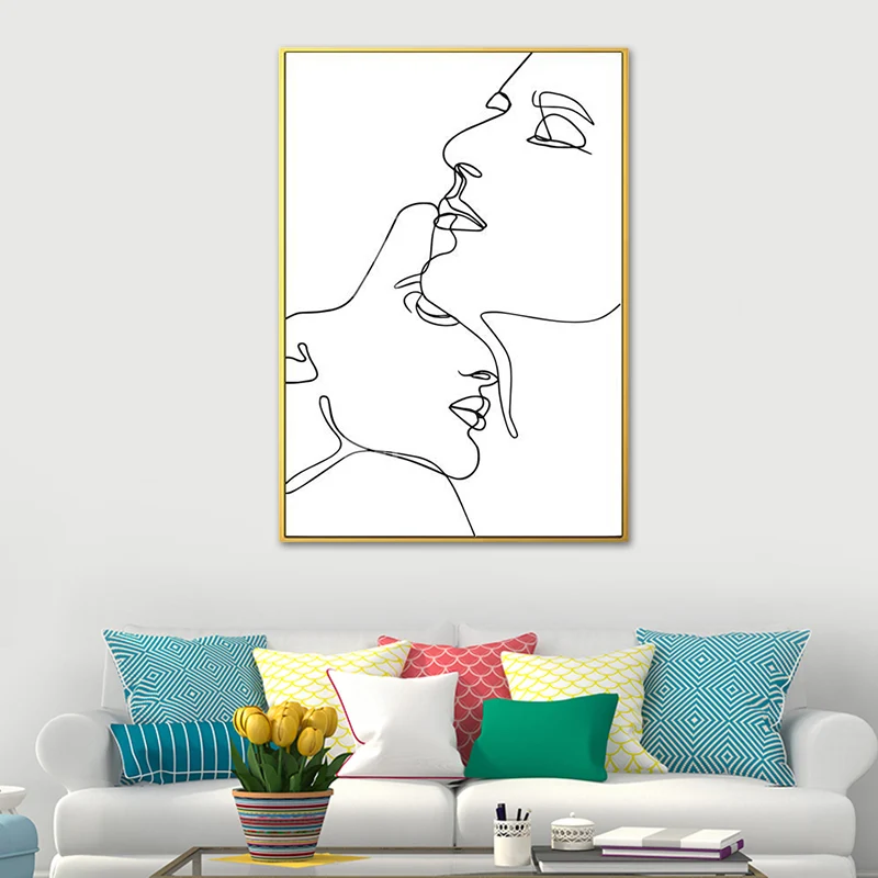 Patrón de personajes de estilo nórdico, pintura, dibujos de carbón humano blanco, impresión artística de pared Blanco Clea...