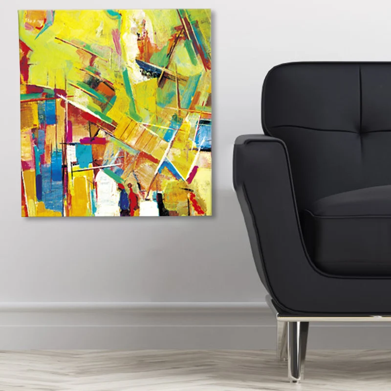 Peculiar pintura al óleo decoración de pared arte pop novela patrón abstracto lienzo en amarillo Amarillo Clearhalo