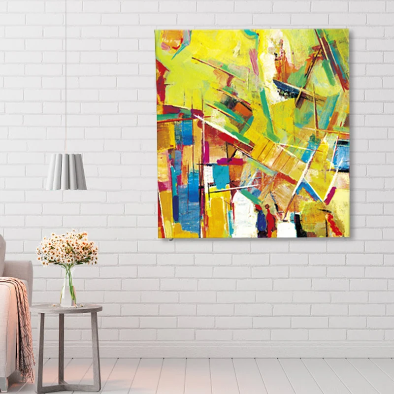 Peculiar pintura al óleo decoración de pared arte pop novela patrón abstracto lienzo en amarillo Amarillo Clearhalo