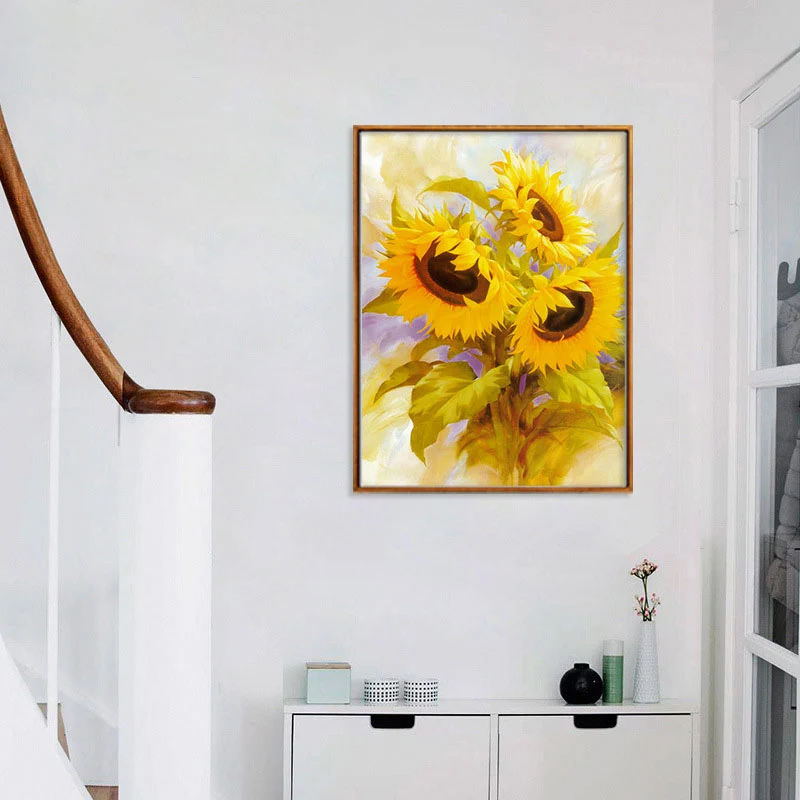 Pintura amarilla del ramo del girasol de la impresión del arte de la pared del país francés para la sala de estar Amarillo...