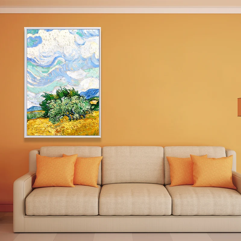 Pintura de campo de trigo otoñal de granja, arte de pared de Van Gogh verde-amarillo para el hogar Verde Clearhalo