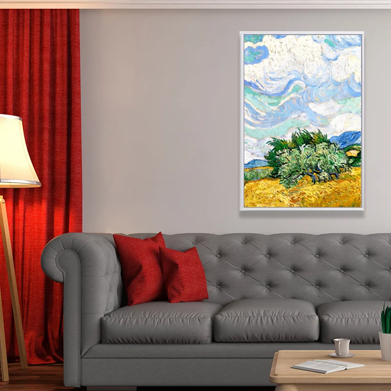 Pintura de campo de trigo otoñal de granja, arte de pared de Van Gogh verde-amarillo para el hogar Verde Clearhalo