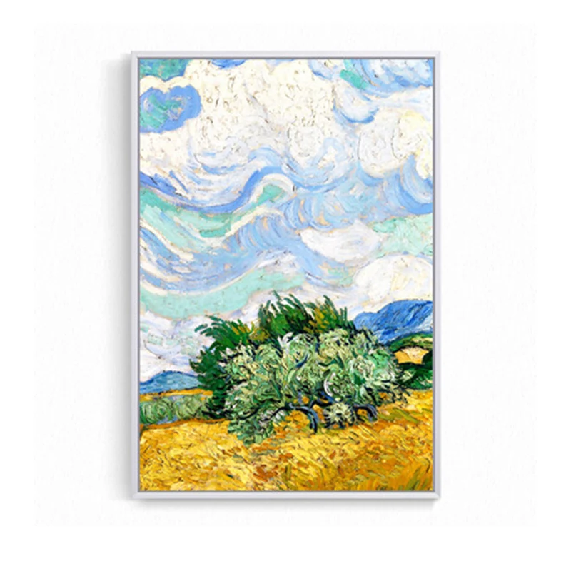 Pintura de campo de trigo otoñal de granja, arte de pared de Van Gogh verde-amarillo para el hogar Verde Clearhalo