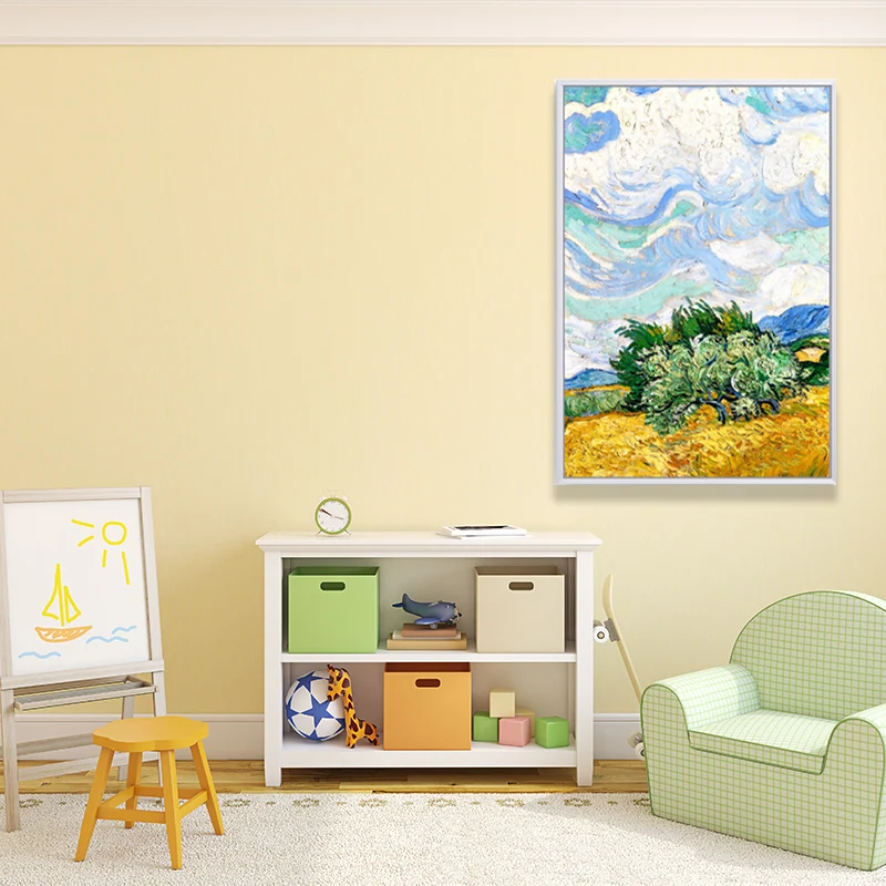 Pintura de campo de trigo otoñal de granja, arte de pared de Van Gogh verde-amarillo para el hogar Verde Clearhalo