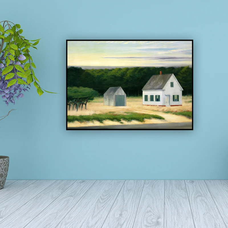 Pintura de casas rurales y bosques, decoración artística de pared texturizada verde-blanca para sala de estar Verde Clearhalo