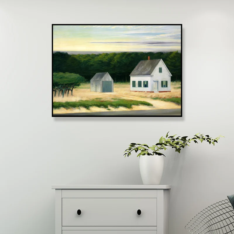 Pintura de casas rurales y bosques, decoración artística de pared texturizada verde-blanca para sala de estar Verde Clearhalo