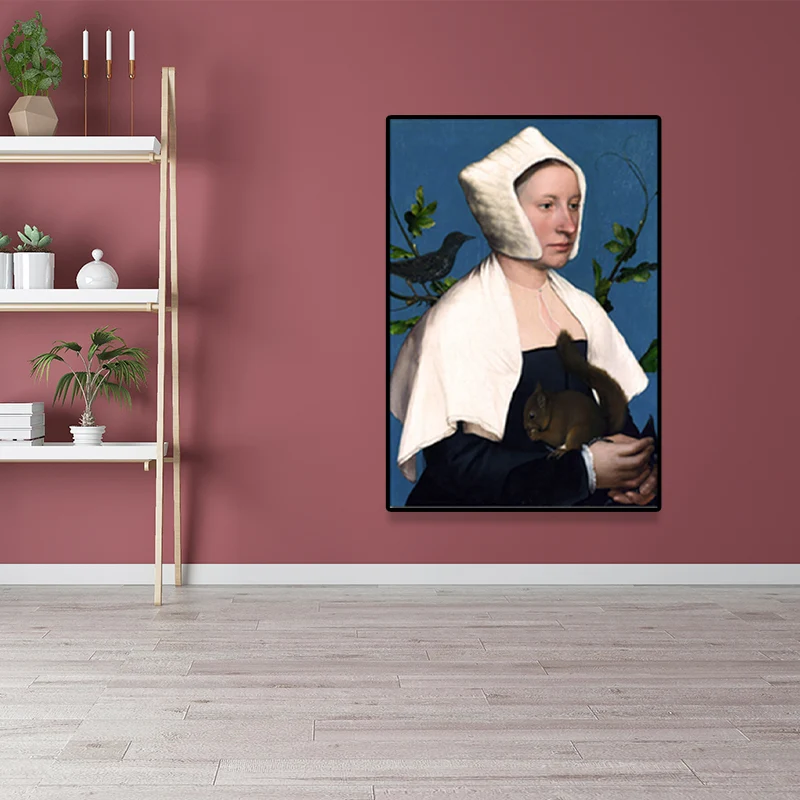 Pintura de color suave texturizada, retrato de mujer de estilo Retro, arte de pared para sala de estar Negro Clearhalo