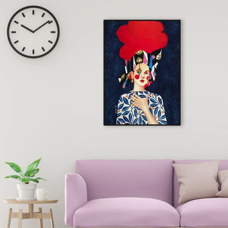 Pintura de figura de moda de color claro, ilustración, lienzo texturizado Glam para salón Azul Clearhalo